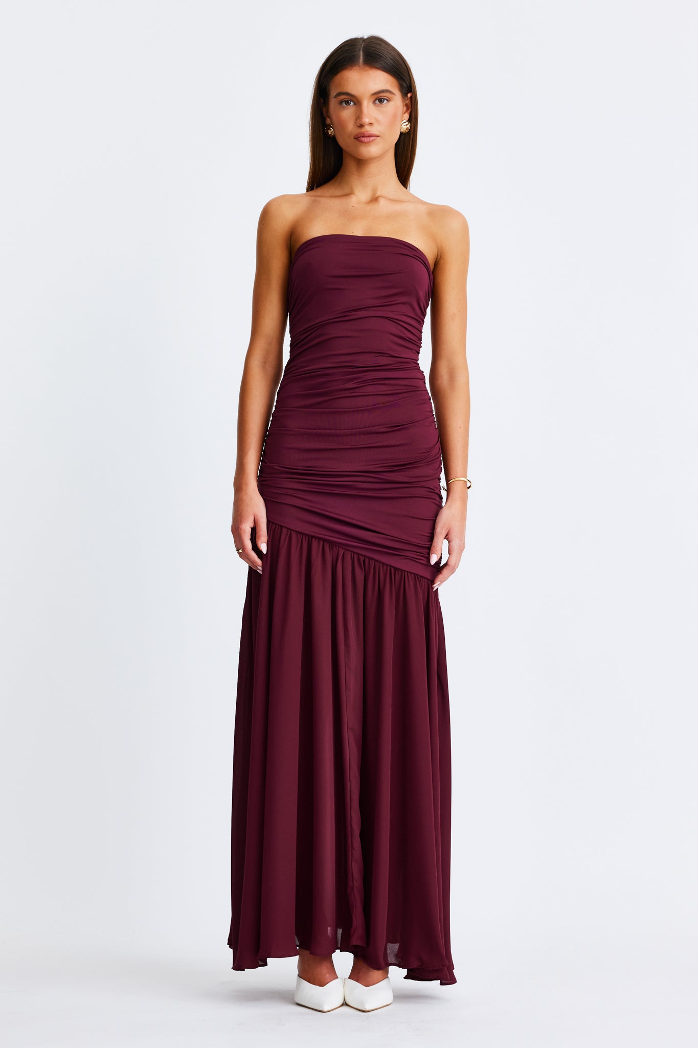 Neve Strapless Maxi Dress- Cranberry