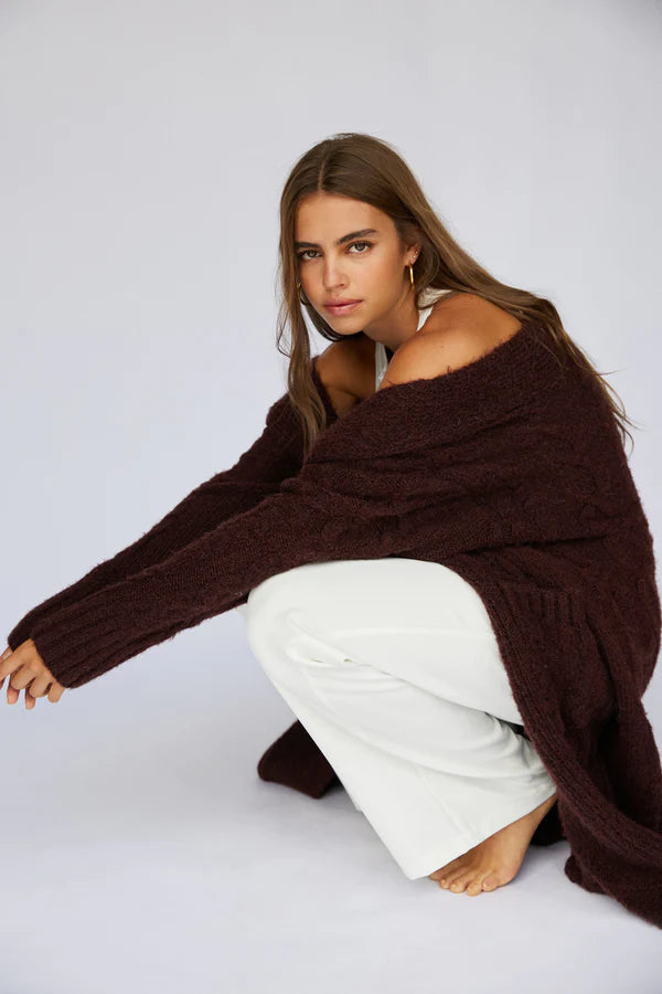 Jet Cable Knit Cardi- Mulberry