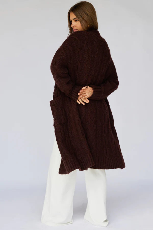 Jet Cable Knit Cardi- Mulberry