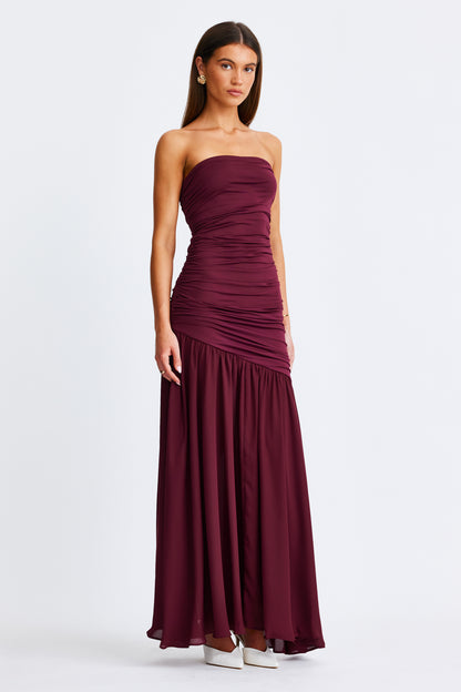 Neve Strapless Maxi Dress- Cranberry