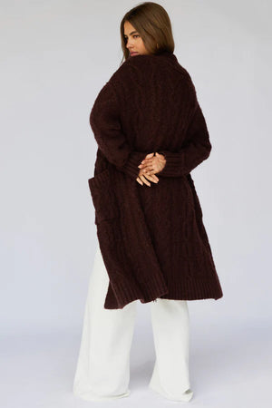 Jet Cable Knit Cardi- Mulberry